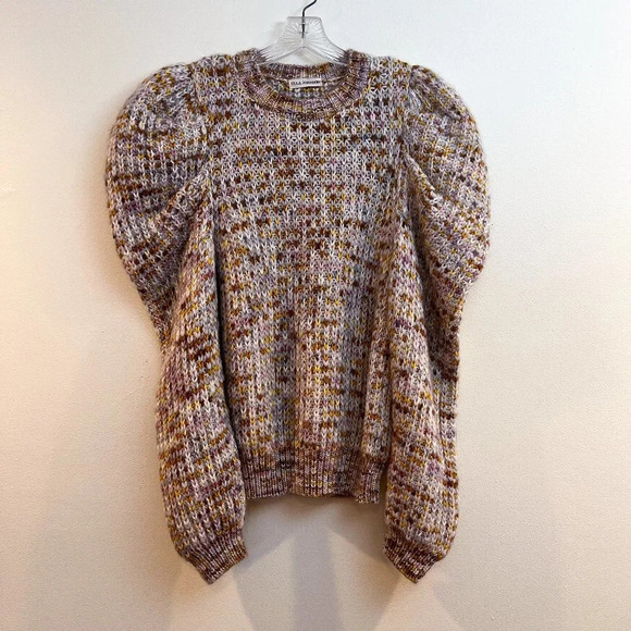 Ulla Johnson Rosina Colorful Puff Sleeve Crew Neck Alpaca Blend Knit Sweater M/L - Picture 3 of 12